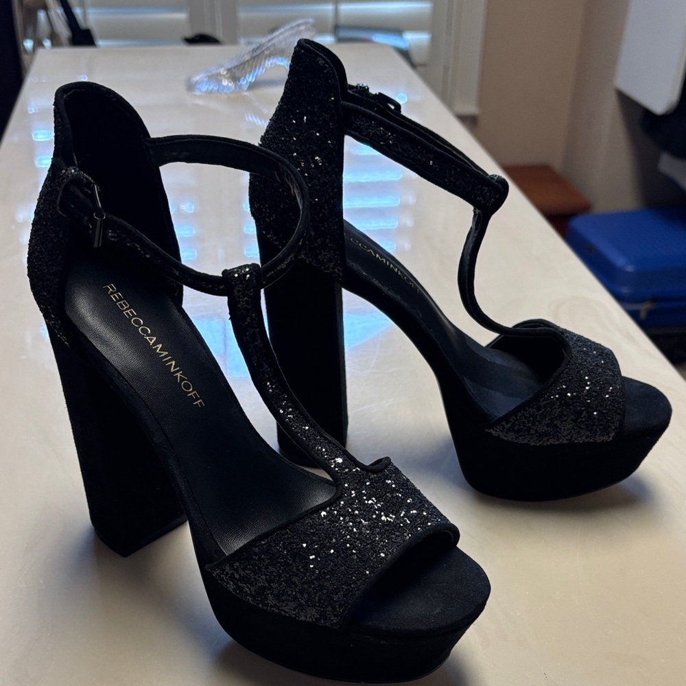 Rebecca Minkoff Black Glitter Heels